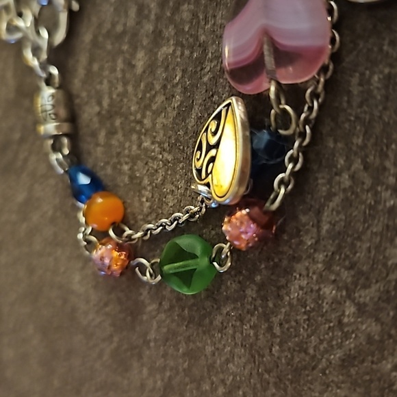 BRIGHTON Deco Bright Glass Beaded Heart Charm Double Chain Bracelet - Picture 3 of 7